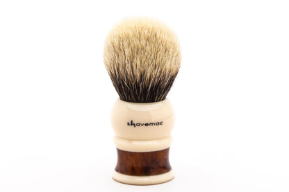 Shavemac | Germania Silvertip 2-Band Badger Shave Brush With Tortoise & Ivory Handle