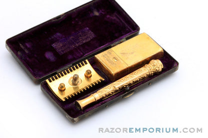 1910's Gillette Silver ABC Pocket Edition Old Type Shell Open Comb DE Razor Set
