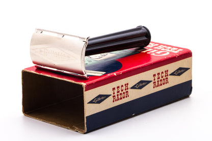 1952 X4 Gillette Bakelite Handle Tech Double Edge Razor Set | Original Condition