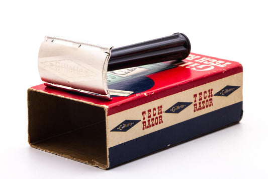1952 X4 Gillette Bakelite Handle Tech Double Edge Razor Set | Original Condition