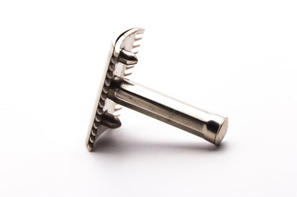 Three Piece Open Comb Double Edge Travel Razor | Factory Nickel Revamp