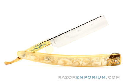 5/8" Dubl Duck Pearlduck Goldedge w/ Gold Inlay Celluloid Scales Straight Razor | Solingen, Germany