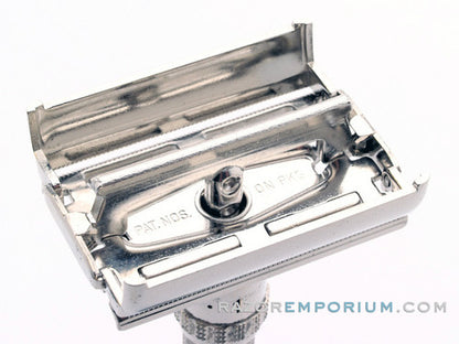 1964 J2 Gillette Slim Adjustable Safety Razor Nickel w/ Red Case & Blade Bank