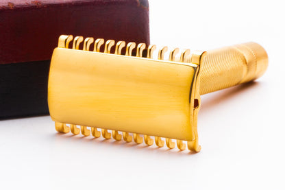 1930s Gillette 'NEW' Long Comb Common Bar Double Edge Safety Razor Set | 24k Gold Revamp