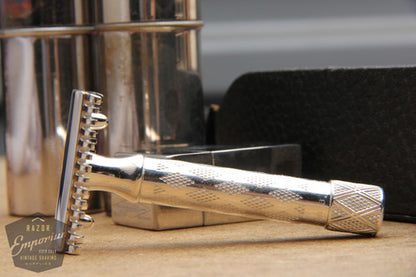 Gillette 1922 Silver New Standard Safety Razor in Original Black Leather Case * REVAMPED
