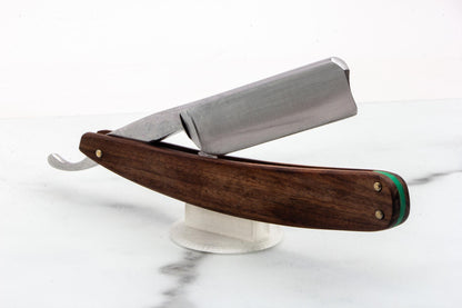 6/8" Restored Ralf Aust Straight Razor With Wood Scales and Green Wedge Accent