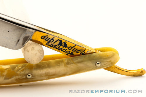 5/8" Dubl Duck Pearlduck Goldedge  w/ Gold Inlay Celluloid Scales Straight Razor | Solingen, Germany