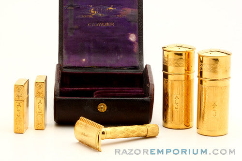 1920s Gillette New Improved Cavalier Travel Combination Set in Black Leather