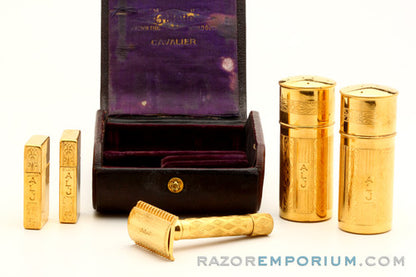 1920s Gillette New Improved Cavalier Travel Combination Set in Black Leather