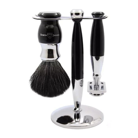 Edwin Jagger | 37 Range 3pc DE Safety Razor Shaving Set Imitation Ebony (Black Synthetic)