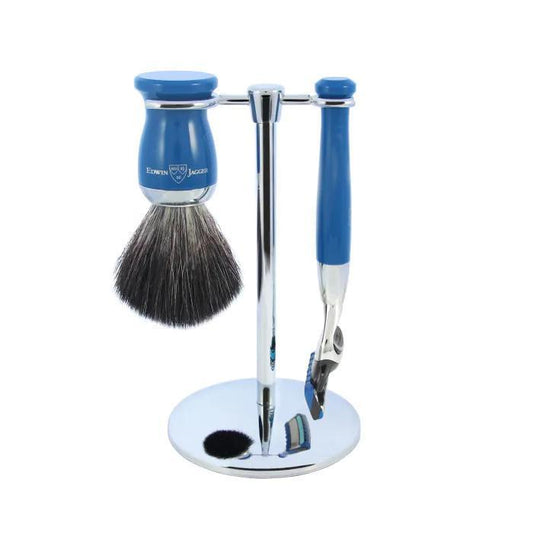 Edwin Jagger | Gillette® Fusion® ProGlide® Razor Shaving Set Blue 3pc (Black Synthetic)