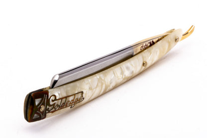5/8" Dubl Duck Pearlduck Goldedge Straight Razor w/ Original Gold Inlay Celluloid Scales  | Solingen, Germany