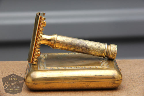Gillette 1921 Gold New Improved Tuckaway Style Travel DE Safety Razor Set