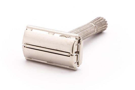 1959 E3 Gillette Flare Tip Regular Super Speed Safety Razor | Factory Nickel Revamp