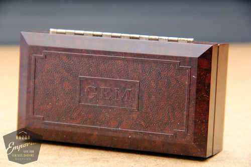 Gem 1930's Micromatic Single Edge Razor in Art Deco Case / Brown