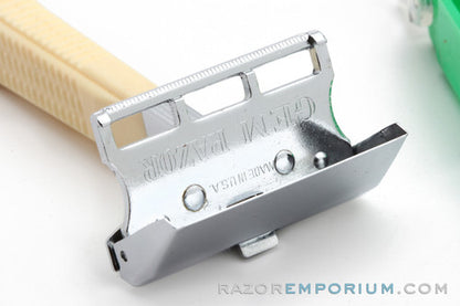 1940s Gem G-Bar Single Edge Razor with Cream Handle Set