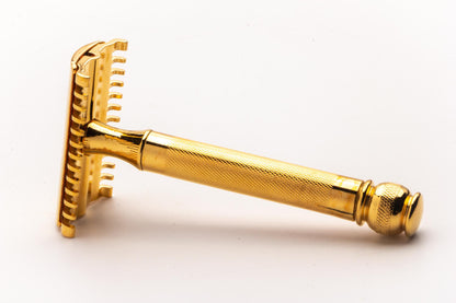 1930's Gillette NEW Ball End Long Comb Double Edge Safety Razor Set | 24K Gold Revamp