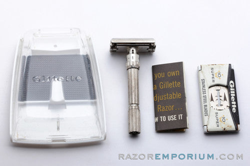 1966 Gillette Slim Adjustable Double Edge Safety Razor Set L1