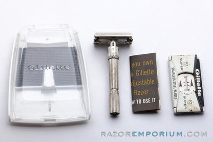 1966 Gillette Slim Adjustable Double Edge Safety Razor Set L1