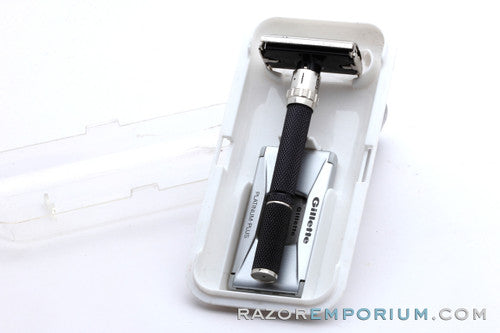1980 Gillette Super Adjustable "Black Beauty" DE Safety Razor Set A1