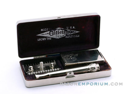1911 Gillette Silver ABC Pocket Edition Old Type Open Comb DE Razor Set