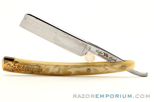 5/8" Dubl Duck Pearlduck Goldedge w/ Gold Inlay Celluloid Scales Straight Razor | Solingen Germany