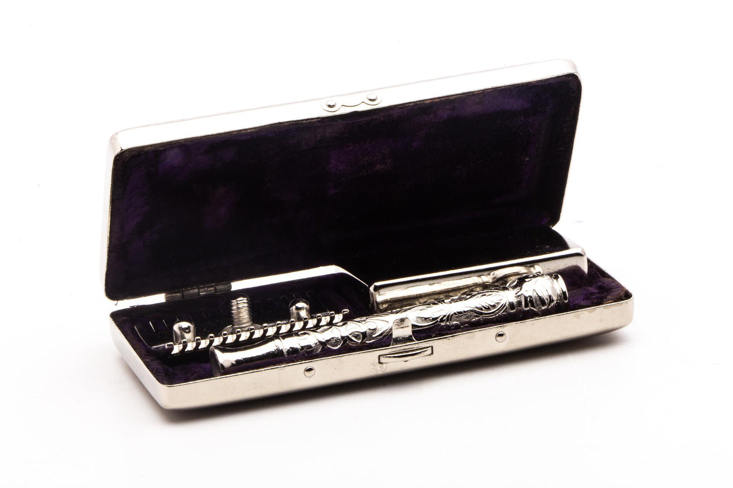 1910 Gillette Silver ABC Pocket Empire Double Edge Razor Set | Original Condition