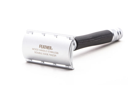 Feather WS-D2S Stainless Steel/Wood Double Edge Safety Razor with Stand