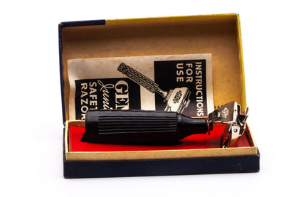 1940's Gem Junior Black Fat Handle Single Edge Safety Razor Set | Original Condition