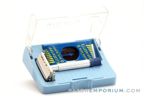 1956 B1 Gillette Blue Tip Light DE Super Speed Razor w/ Case & Blade Bank