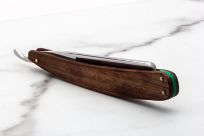 6/8" Restored Ralf Aust Straight Razor With Wood Scales and Green Wedge Accent