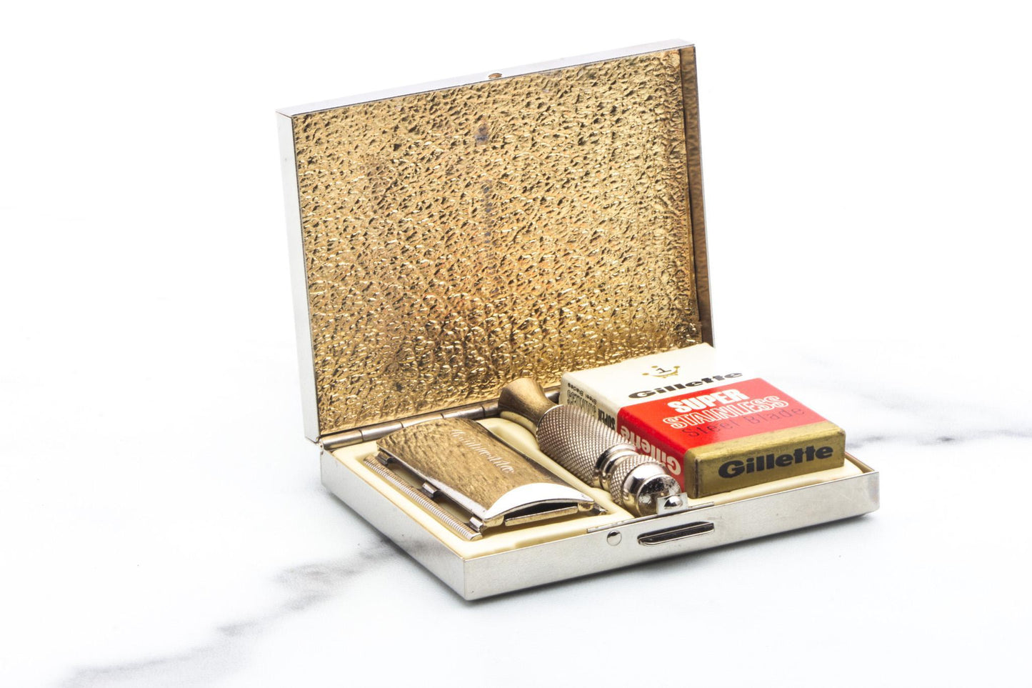 1966 L2 Gillette Ball End Travel Set With Blades & Metal Case | Original Condition