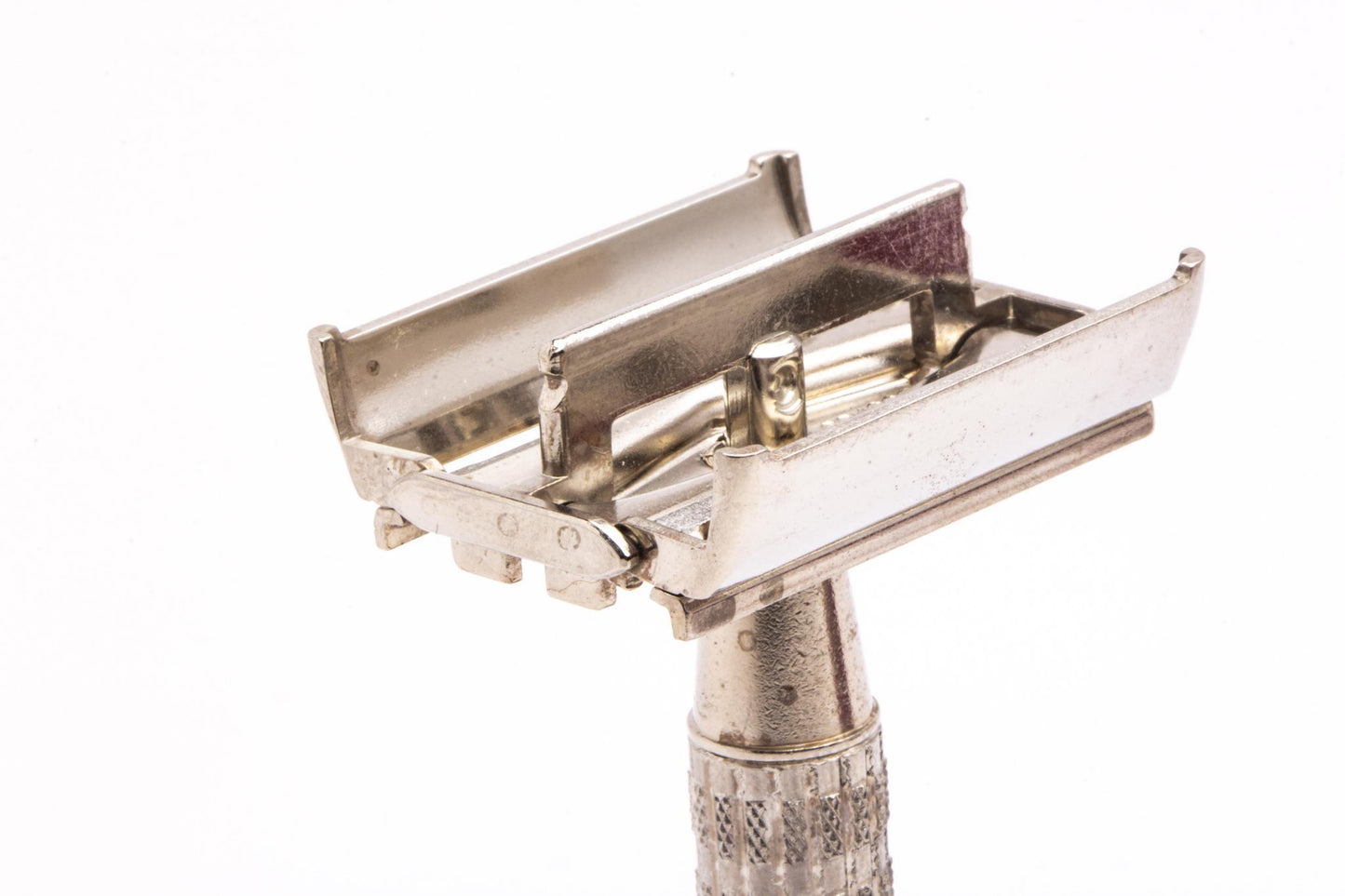 1950's British Gillette Heavy Red Tip DE Super Speed Safety Razor w/ Case & Blade Bank | Made in England
