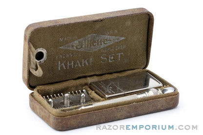 1918 Gillette Ball End Old Type Khaki Service Razor Set Army Issue - Excellent