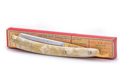 5/8" Dubl Duck Pearlduck Goldedge + Gold Inlay Celluloid Scales Straight Razor  | Solingen, Germany