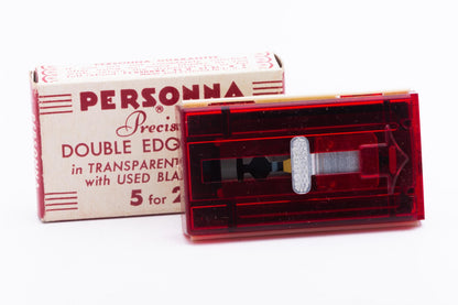 Personna Precision Double Edge Razor Blades In Transparent Red Dispenser | New Old Stock