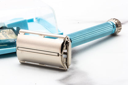 1962 H4 Lady Gillette Double Edge Safety Razor in Blue Styrene Case | Mint Condition