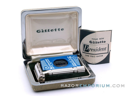 1953 Y3 Gillette President DE Safety Razor Set w/ Original Case, Instructions, & Blade Bank | New Old Stock - MINT
