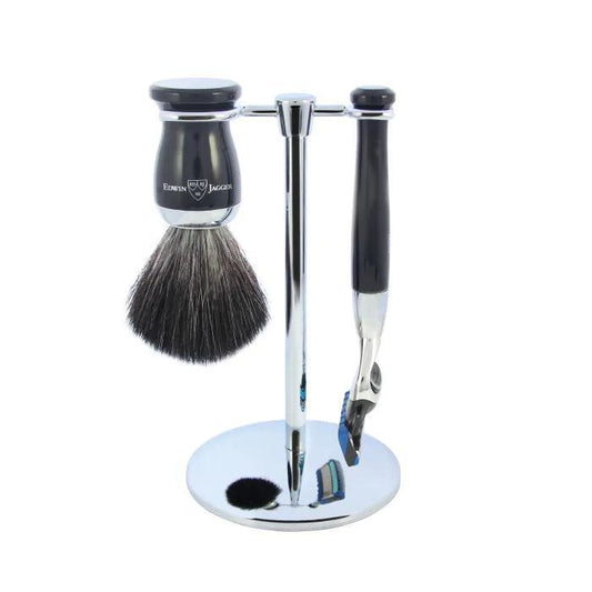 Edwin Jagger | Gillette® Fusion® ProGlide® Razor Shaving Set Imitation Ebony 3pc (Black Synthetic)
