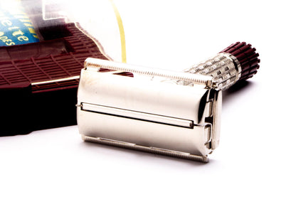 1959 E1 Gillette Heavy Red Tip DE Super Speed Safety Razor Set | Original Condition