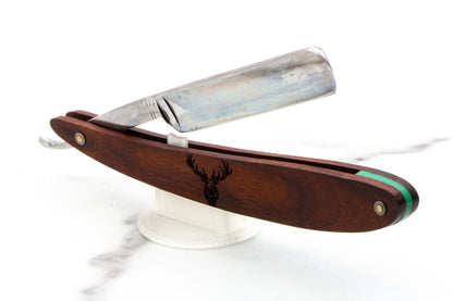5/8" Vintage Restored Genco Damascus Silver Steel Straight Razor With Elk Etched Wood Scales