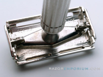 1955 A1 Gillette President Safety Razor Rhodium Revamp w/ Case & Bladebank