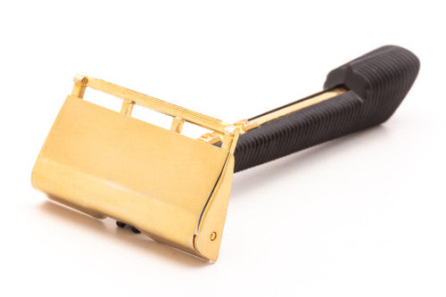 Gem Gold Push Button Single Edge Safety Razor with Black Plastic Handl ...