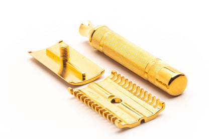 1930s Gillette 'NEW' Long Comb Common Bar Double Edge Safety Razor Set | 24k Gold Revamp