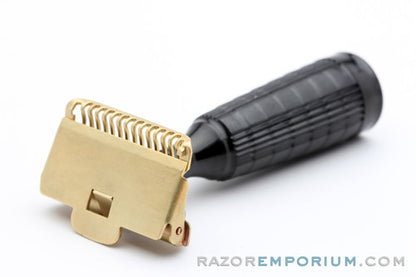 1940's Gem Junior Gold Black Fat Handle Single Edge Safety Razor Set