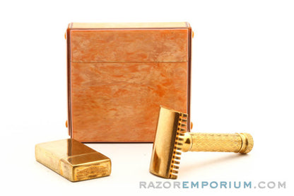 Gillette 1920's Gold New Improved Style Travel (DE) Safety Razor Set w/ Blade Bank