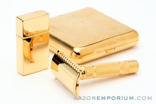 1930's Gillette NEW Long Comb Somerset Travel DE Razor Set 24K Gold Revamp