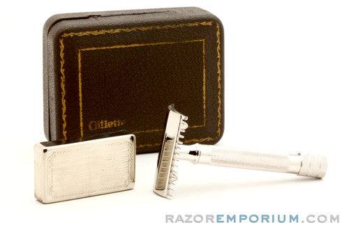 Gillette 1920's Single Ring Old Type Set in Leather Case with Blade Bank