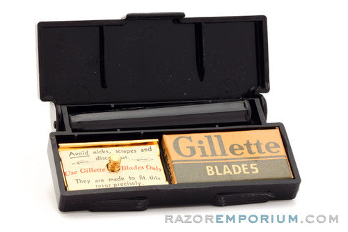 1940s Gillette WWII Gold Bakelite Handle Tech DE Razor Set