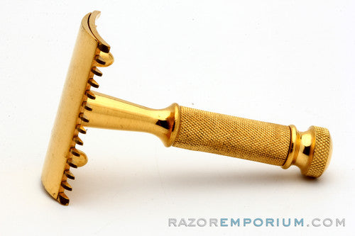 1918 Gillette Milady Decollete Old Type Safety Razor in White Case 24K Original Gold w/ Blade Bank